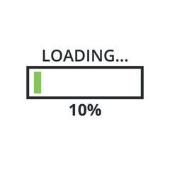 Loading bar progress vector flat icon, loading sign vector illustration. Loading bar at 10%.