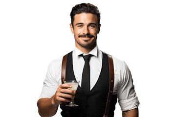 Male Bartender Holding a Cocktail Shaker on Transparent Background. AI - obrazy, fototapety, plakaty