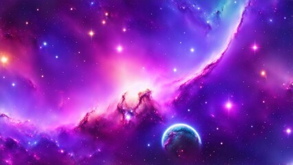 Obraz na płótnie Canvas Colorful space galaxy and cloud nebula with endless universe with stars and galaxies in outer space. Abstract universe science astronomy wallpaper background. Stary night cosmos art. Ai Generated.