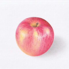 red apple colored pencil hand drawn