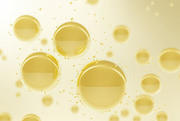 luxury gold cosmetic essence liquid bubbles molecules antioxidant of liquid bubble - obrazy, fototapety, plakaty