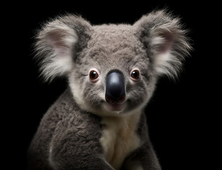 Portrait eine Koalas vor schwarzem Hintergrund erstellt mit generativer KI