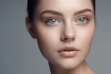 Fototapeta premium beautiful portrait of a woman with clean skin of the face. The face of a woman with clean skin isolated on a white background. beautiful female beauty. generative AI