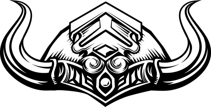 recommend clip art: A Viking warrior helmet in a vintage retro woodcut style