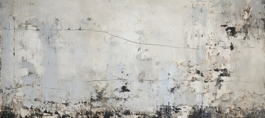 Aged old wall with peeling paint texture of white and black colors. Generative AI technology.