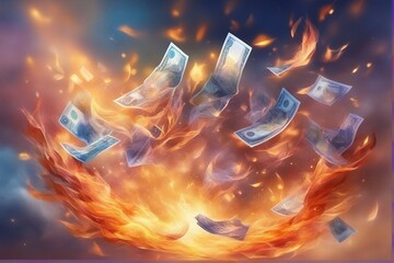 Burning banknotes.