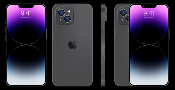 New iPhone 14 pro, pro max Deep Purple color by Apple Inc. Mock-up screen iphone and back side iphone. High Quality. Editorial.