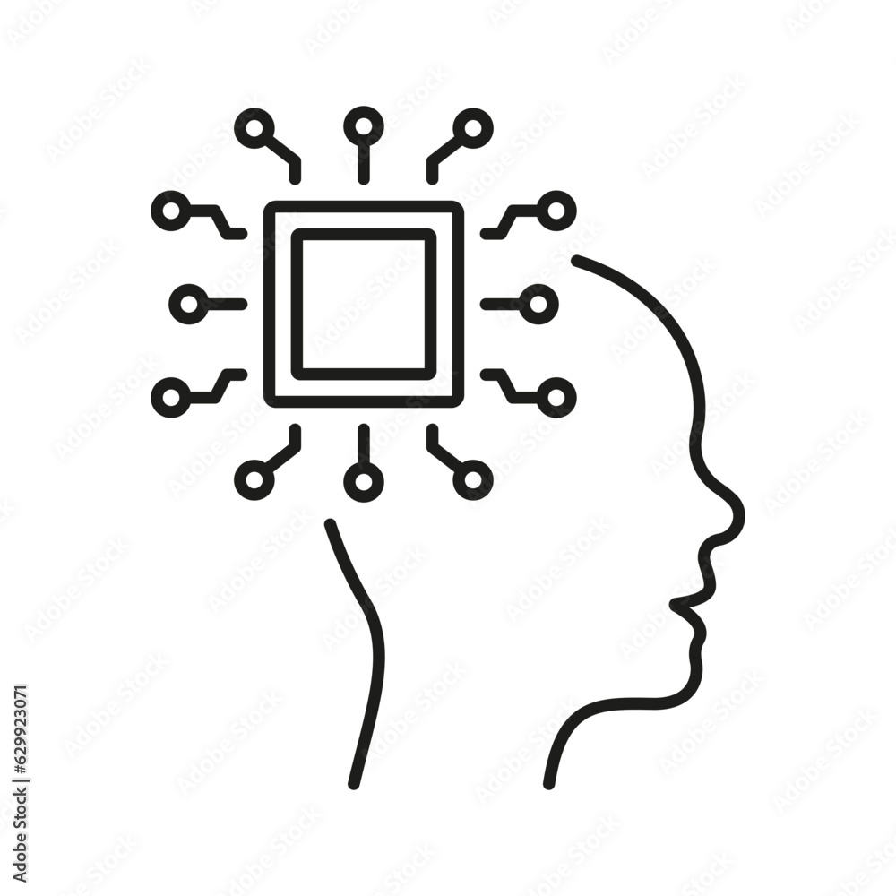 Poster artificial intelligence line icon. digital technology, ai human brain linear pictogram. machine lear
