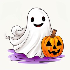 Halloween Cute Ghost Pencil Color Kids Drawing on White Background made with generative ai technology