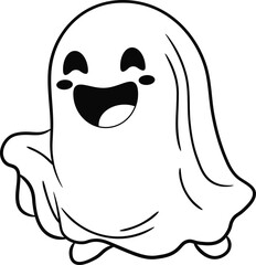 Cute, lovely cartoon white Halloween ghost silhouette with smiling face for holiday design object element concepts.