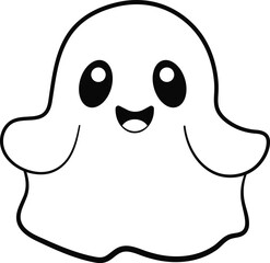 Cute, lovely cartoon white Halloween ghost silhouette with smiling face for holiday design object element concepts.