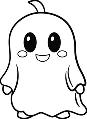 Cute, lovely cartoon white Halloween ghost silhouette with smiling face for holiday design object element concepts.