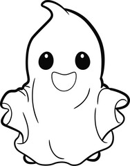 Cute, lovely cartoon white Halloween ghost silhouette with smiling face for holiday design object element concepts.