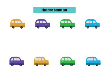 Find the same car. Educational game for kindergarten kids.