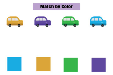 Match by color. Educational game for kids. Worksheet design.
