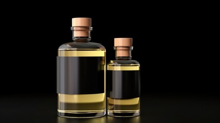 Small dropper bottle and big bottle for cosmetic on black background, Concept beauty cosmetics product.