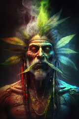 Rastafarian man high on weed. Marijuana, cannabis, ganja poster design. Ai generative