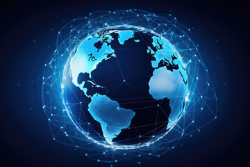 Global network connection on blue background. 3d. created by generative AI technology.