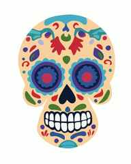 Vector isolated illustration of decorative human skull for Day of the Dead in Mexico.