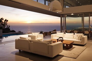Fototapeta premium Luxury modern apartment with view on sea, Interior of modern room.