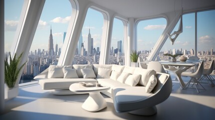 Fototapeta premium Luxurious Penthouse Apartment with Stunning City Views, Modern luxury living room.