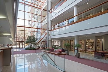 Modern office building lobby, interior of modern entrance hall in modern office building.