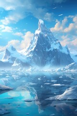 Realistic 3D illustration of iceberg, iceberg floating in water