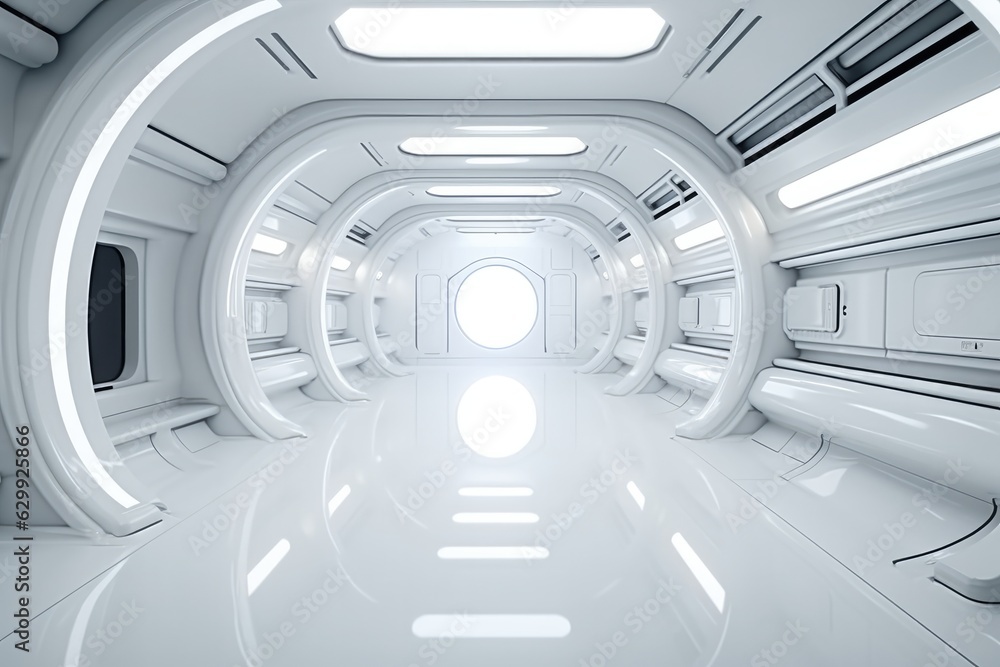Fototapete abstract futuristic empty floor and room sci-fi corridor with light, white empty room.