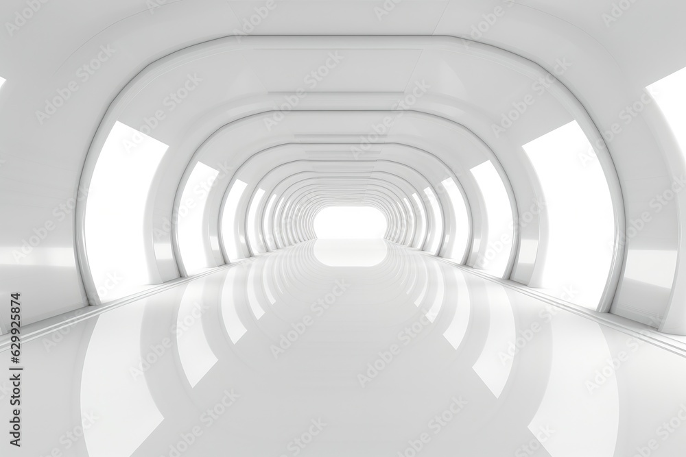 Poster abstract futuristic empty floor and room sci-fi corridor with light, white empty room.
