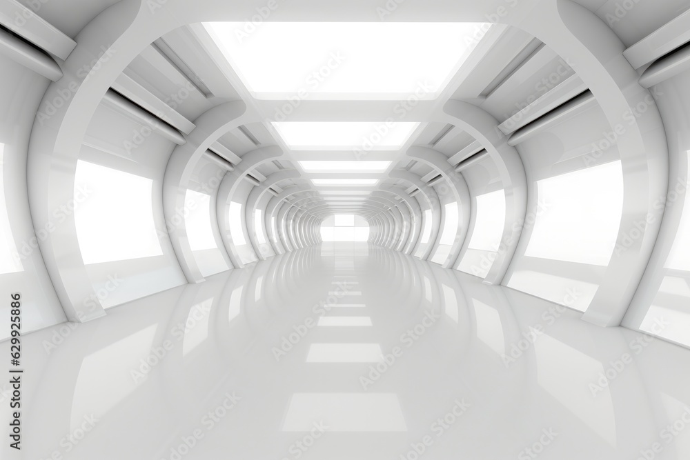 Poster abstract futuristic empty floor and room sci-fi corridor with light, white empty room.