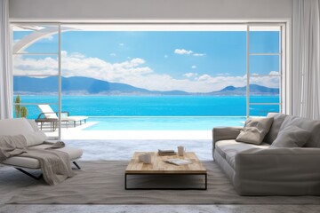 Fototapeta na wymiar Luxury modern apartment with view on sea, Interior of modern room.