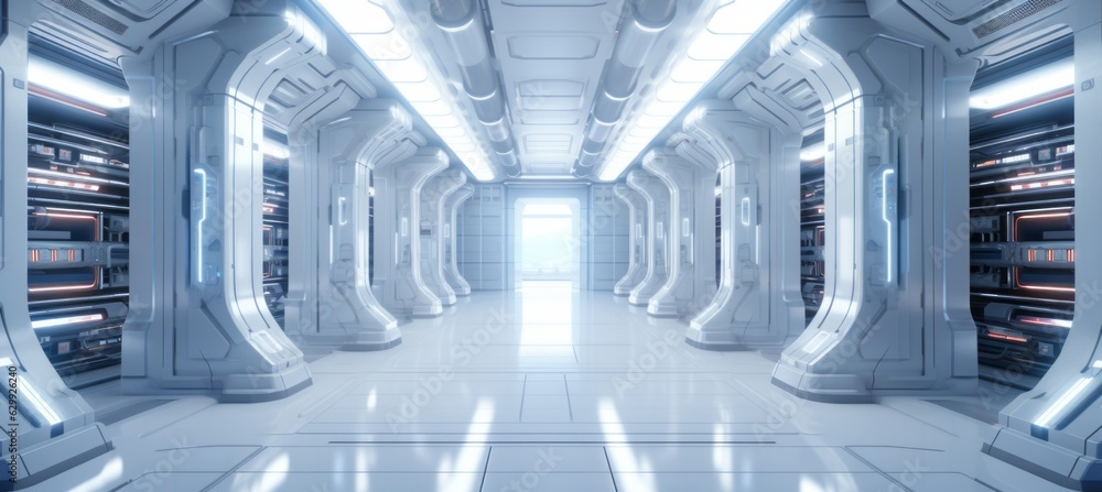 Poster futuristic server room background. generative ai technology.