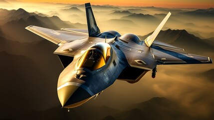 F–22 Raptor fighter jet in the sky, Generative AI