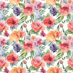 Poster Floral shape watercolor seamless pattern. © Threecorint