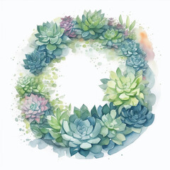 Watercolor Succulent Plant Flower Illustration with Colorful Paint Splash on White Background. Vintage Aquarelle Wallpaper Design for Banner, Poster, Invitation or Greeting Card. AI Generated.