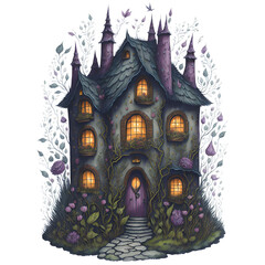 Watercolor Magical Tiny Fairy House PNG Design,  Can be used for the logo, t-shirt design, posters, banners, greetings, print design, generative ai	
