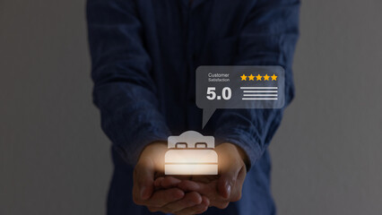 User gives rating to hotel service experience on online application, Customer review satisfaction...