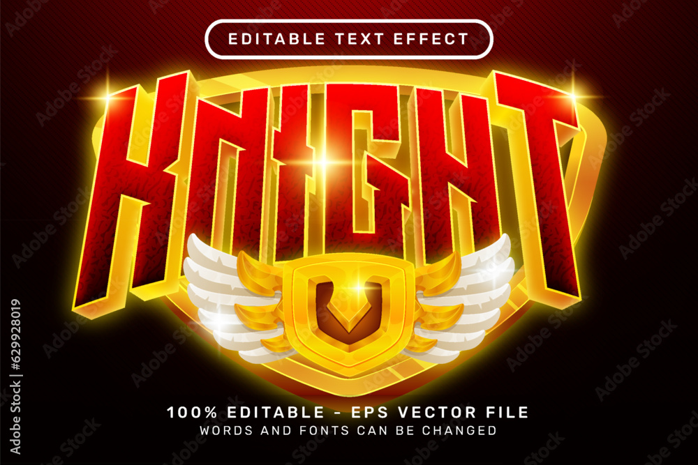 Poster knight text effect and editable text effect with wings and shield illustration
