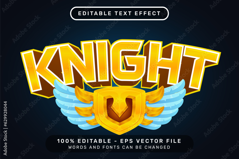 Poster knight text effect and editable text effect with wings and shield illustration