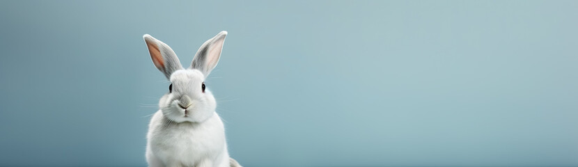 Obraz premium Little rabbit on white furry blanket. Very cute young bunny as a easter concept.