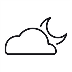 Dreamy Cloud MooCloudy Night Sky Weather Icon - Half Moon and Stars, Line Art Stylen Icon