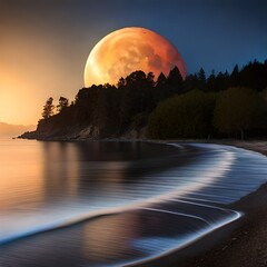 Naklejka premium moon over the sea Created using generative AI tools