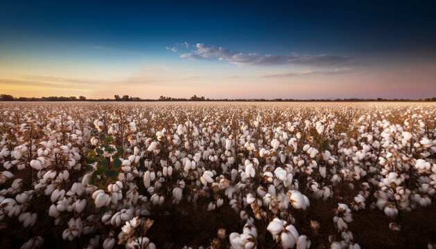 Cotton field landscape. Harvest. AI generate