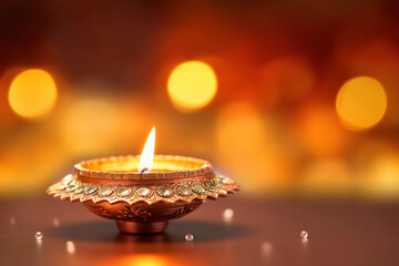 Happy Diwali Indian Deepavali Hindu festival of lights holiday greeting card template. Generative AI.