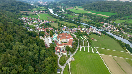 Aerial view Germany, Bavaria, Berching, Plankstetten with Benedictine Abbey