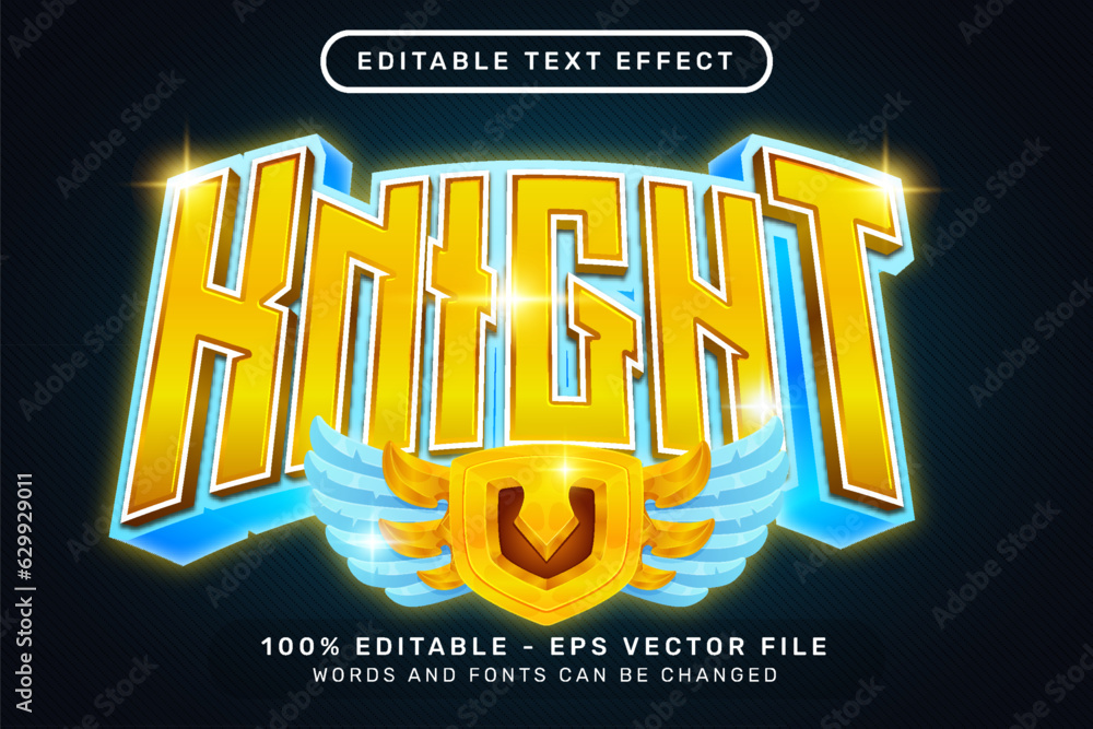 Poster knight text effect and editable text effect with wings and shield illustration
