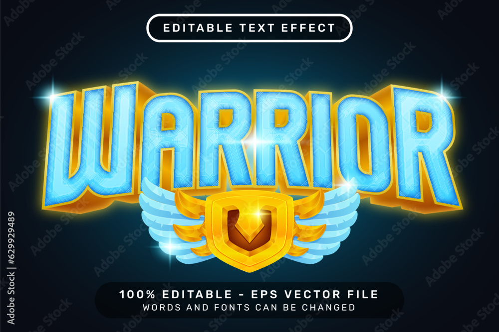 Poster warrior text effect and editable text effect with wings and shield illustration