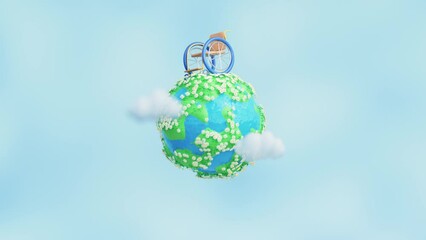 Wheelchair with abstract Earth. International Day of Persons with Disabilities. December 3 design concept. 3d render, 4k video.