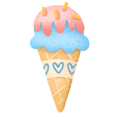 pink and blue pastel ice cream cone , food and party illustration  png clipart for decoration.
