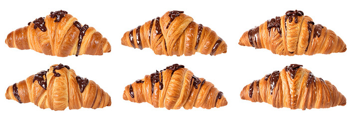 set of croissants, isolated on transparent background cutout - png - different flavors mockup for design - image compositing footage - alpha channel